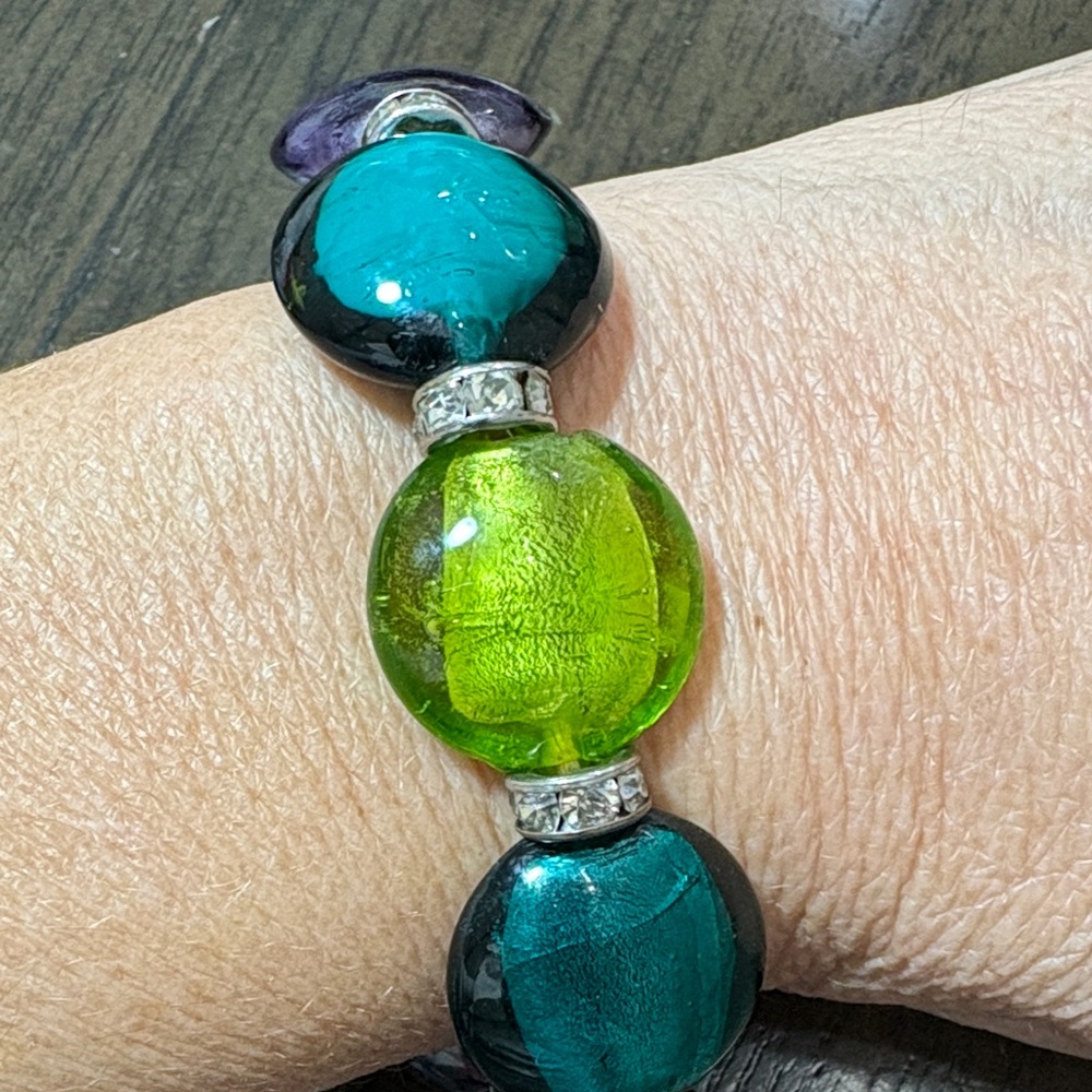 Elegant Teal and Green Murano Grass Beaded Bracelet